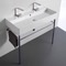 Large Double Ceramic Console Sink and Polished Chrome Stand